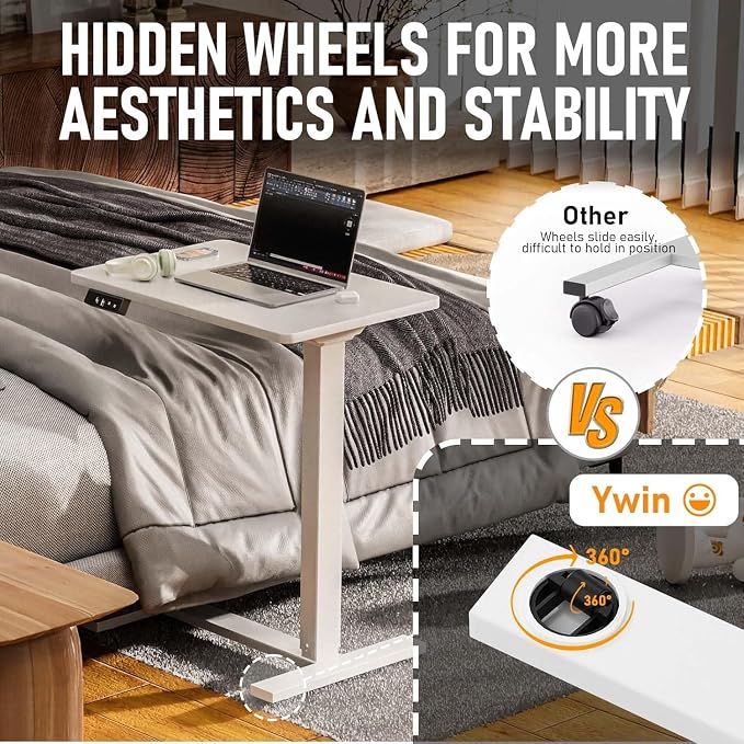 Ywin Electric Overbed Table with Wheels, Height Adjustable - Image 4