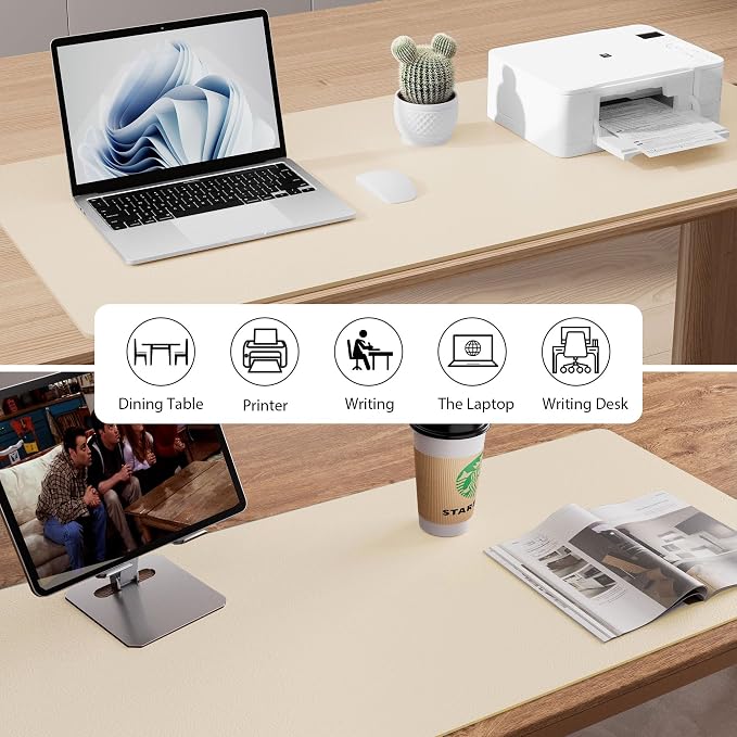Aothia Faux Leather Desk Mat - Non-Slip PU Leather Desk Blotter, Waterproof Writing Surface, Large Desk Pad for Office & Home (Beige, 55" x 17") - Image 6