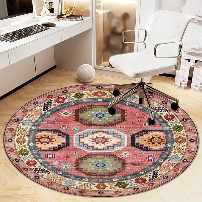 Office Chair Mat for Hardwood Floor, Vintage Computer Gaming Rolling Low Pile Carpet Floor Chair Mat, Anti-Slip Backing Round Desk Rug Floor Mat for Home by Heavyoff
