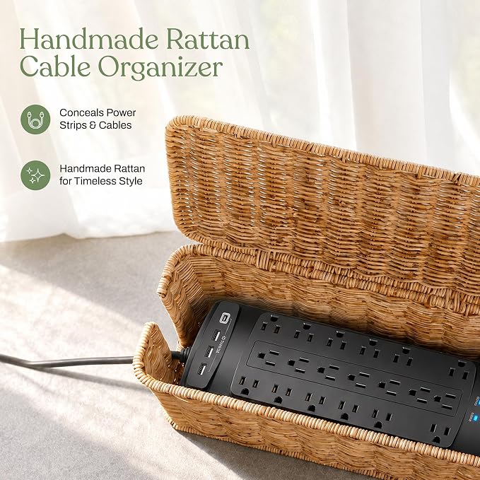 2PCS Cable Management Box Set, Handmade Rattan Cord Organizer - Image 3