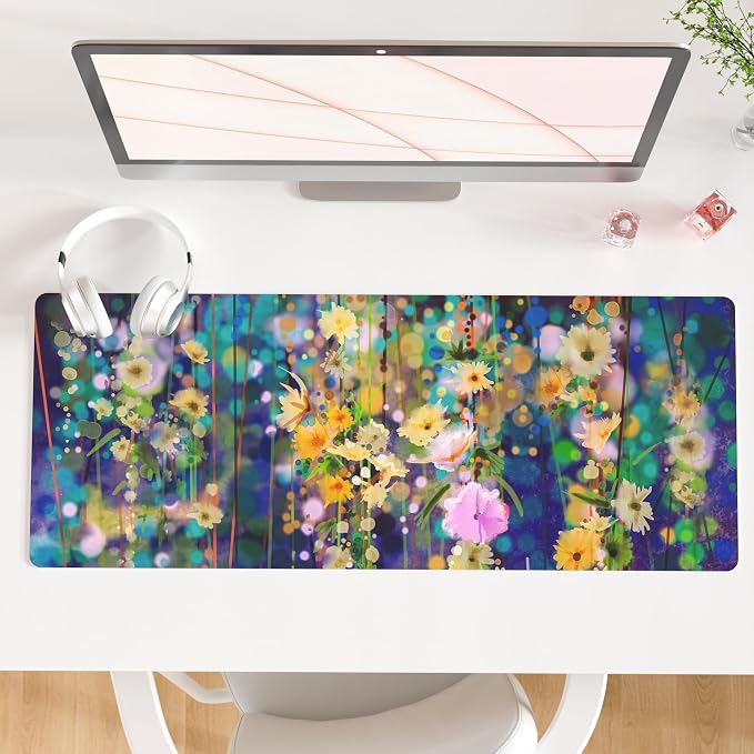 QiyI PU Leather Large Mouse Pad, Office Decor, 31.5" x 11.8", Ivy Flowers | Desk Décor Accessories, Extended Size, Waterproof & Easy to Clean, Smooth Surface, Non Slip Desk Organization by QIYI