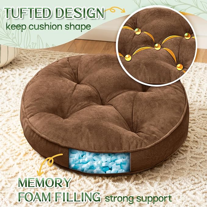 1 MIDDLE ONE Floor Pillow Set of 2, Memory Foam Meditation Cushion, Floor Cushions for Adults Sitting, Large Round Seat Cushions for Yoga, Living Room, 20x20 Inch (Round | Brown) - Image 2