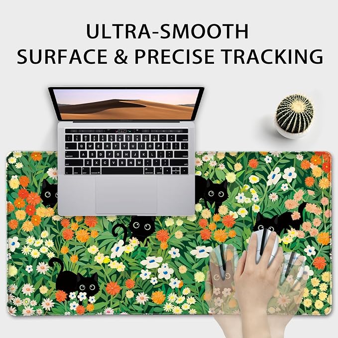Cute Flower Cat Large Gaming Mouse Pad Desk Mat 31.5"x15.7" | Extended Mousepad, Non-Slip Rubber Base , Stitched Edges, for Computer/Laptop/Office/Home - Image 5