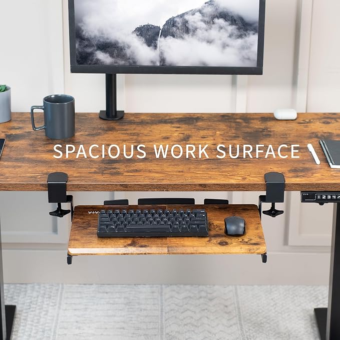 VIVO Small Keyboard Tray, Under Desk Pull Out with Extra Sturdy C Clamp Mount System, 20 (26 with Clamps) x 11 inch Slide-Out Platform Drawer, Rustic Vintage Brown Top, Black Frame, MOUNT-KB05ES-N - Image 6