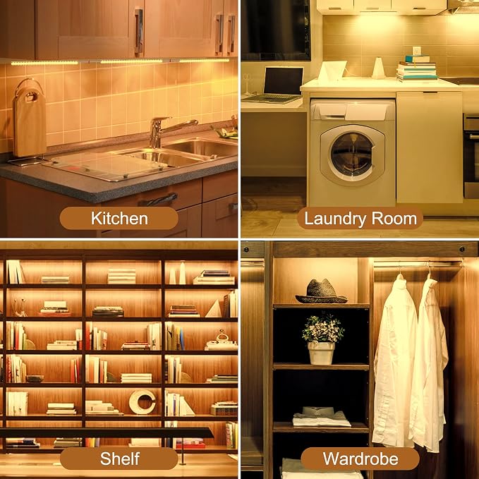 JUSJUBR Under Cabinet Lighting, 2pcs 12" 3000K Dimmable LED Closet Light, USB Plug, Memory Function, Linkable Cabinet Light Bar for Kitchen, Plug-in Workbench Light, Super Slim LED Light Bar for Room - Image 6