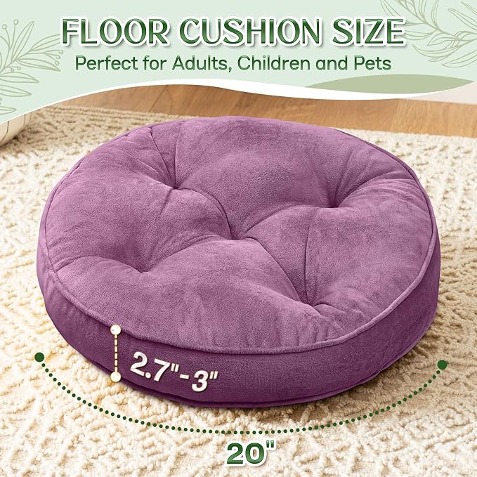 1 MIDDLE ONE Floor Pillow Set of 2, Memory Foam Meditation Cushion, Floor Cushions for Adults Sitting, Large Round Seat Cushions for Yoga, Living Room, 20x20 Inch (Round | Pearly Purple) - Image 4