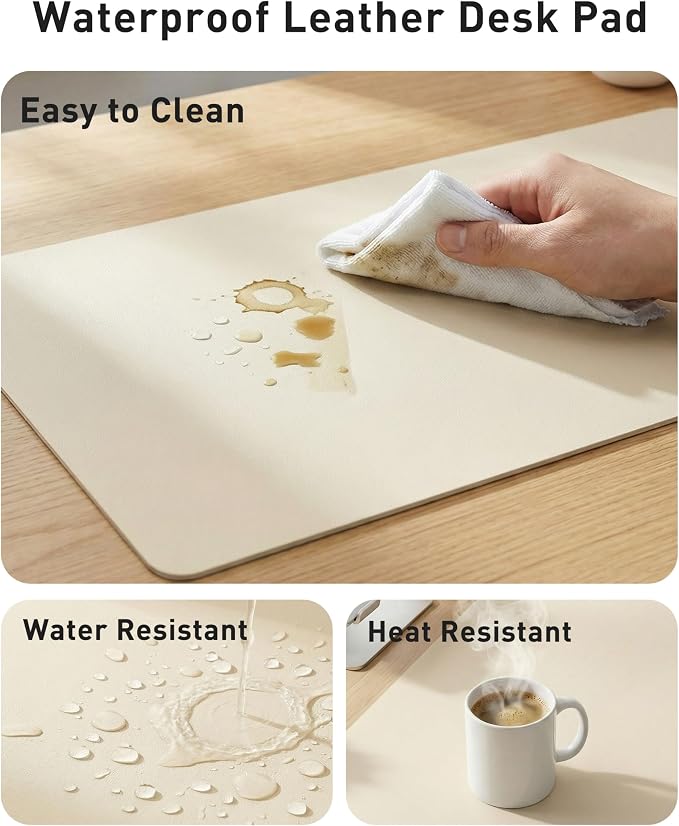 Aothia Faux Leather Desk Mat - Large Mouse Pad, Non-Slip PU Leather Blotter, Waterproof Writing Surface for Office and Home (Beige, 63" x 17") - Image 7