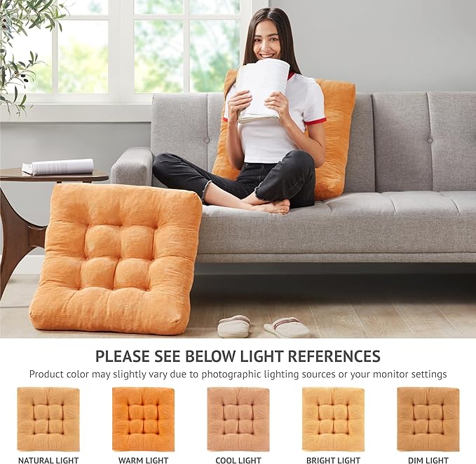 Large Floor Pillows for Adults, Square Meditation Cushion, 22 Inch Yellow | Reading nook & office use, Tatami seating, Breathable corduroy cover, 3.5 in thick, Shredded memory foam fill, Yoga pad - Image 3