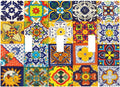 Decorative Light Switch Cover Plate Vintage Traditional Colorful Mexican Talavera Tiles Style 3 Gang Wall Plate Triple Toggle Switch Plate Covers 3 Hole Electrical Switchplate Dimmer Faceplate by JOOJIAO