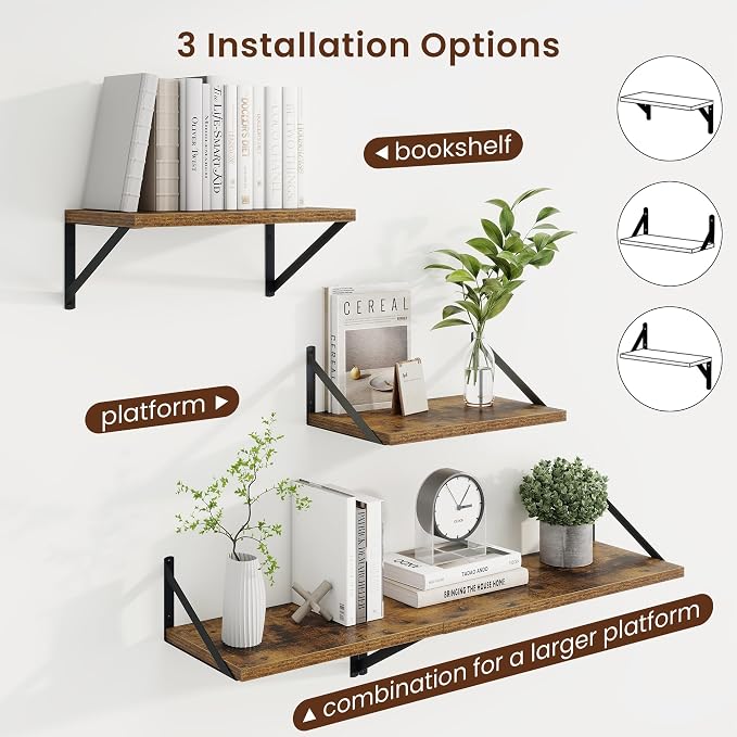 Axeman Deep Floating Shelves, 16'' x 10'' Brown Wall Shelves Set of 2 - Image 4