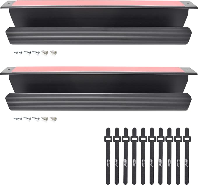 Cable Management Tray, Under-Desk, On-Wall or Side-of-Desk, 17x4x2.4”, 2-PK, Hide & Organize Your Cables, Power Supplies and Power Strips, Bonus 10-Pk Cable Ties by QualityClever