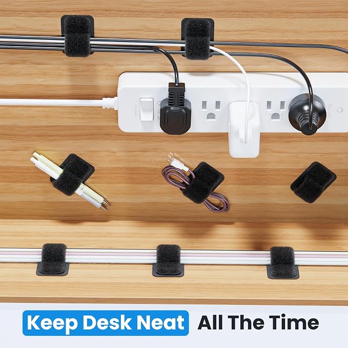 Under Desk Cable Management, 【Holds 15 Cables】【Ultra Adhesion】 Hook and Loop Cable Strap, Adjustable Long Cable Tie, Reusable Cable Clip Hiding, 20 Pairs - Image 2