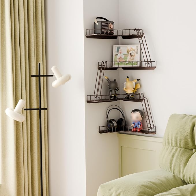 Fire Escape Wall Shelf - Modern City Style 4-Tier Corner Wall Shelves, Easy to Install Metal Ladder Shelf for Figures, New York Decorative Shelves for Bathroom, Living Room&Home Decor,Coffee - Image 4
