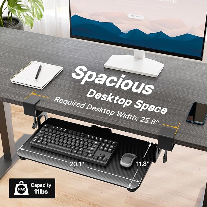 BONTEC Under Desk Keyboard Tray, Pull-Out Keyboard & Mouse Platform - Image 4