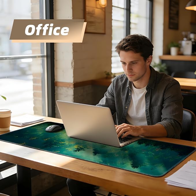 Galdas Mouse Pad,Office Desk Mat Large Gaming Keyboard Pad Durable Stitched Edges Washable Smooth Surface Control & Accuracy Extended Computer Mouse Mat (31.5X11.8In)-Green Forest… | Extended Computer Mouse Mat, 31.5X11.8In,Keyboard Pad,Durable Stitche... - Image 5