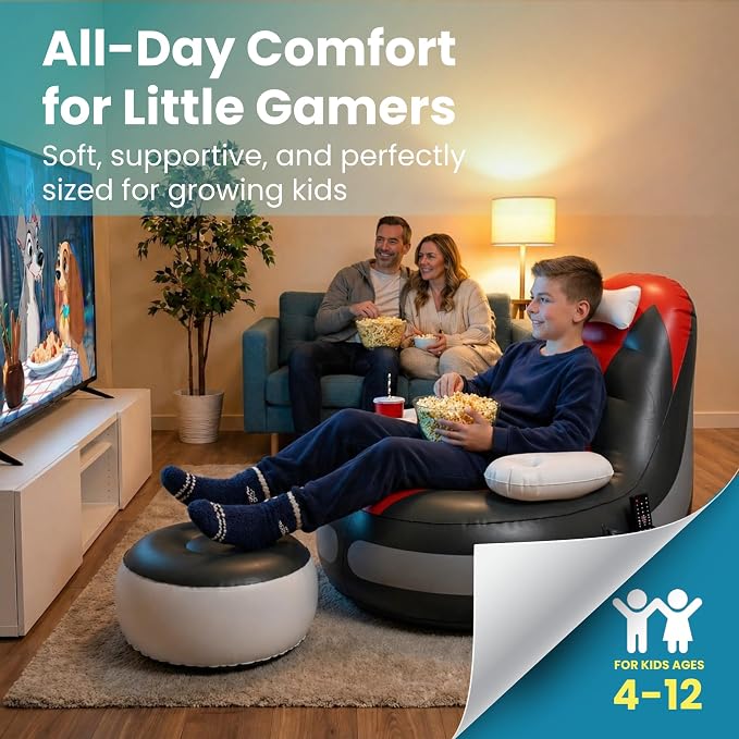 Inflatable Gaming Chair for Kids – Supports Up to 300 lbs, Includes Air Pump, Cup Holder, 2 Pockets – Durable Bean Bag Seat, Comfy Kids Gaming Chair & Top Gamer Chairs for Kid Room - Image 6