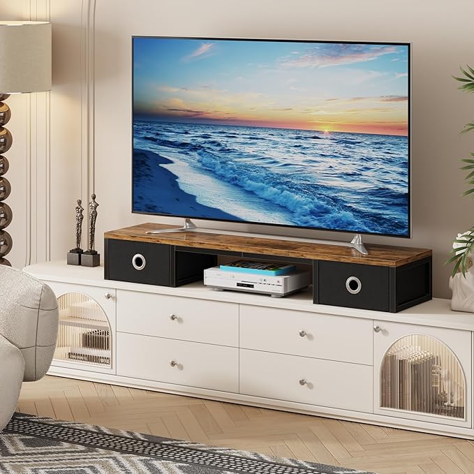 YAOHUOO 45" Large TV Riser with Fabric Drawers for 32-60 inch TV | TV Stand Riser with Steel Legs, Tabletop TV Riser Shelf, Monitor Stand Riser for Home Office,Rustic Brown - Image 2