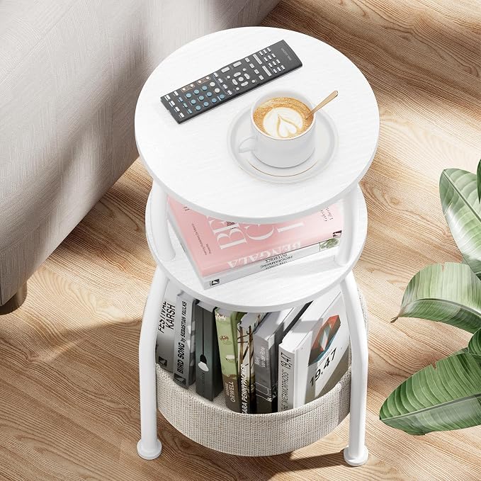 Small Round Side Table for Living Room with Storage Basket, 11.81in - Image 7