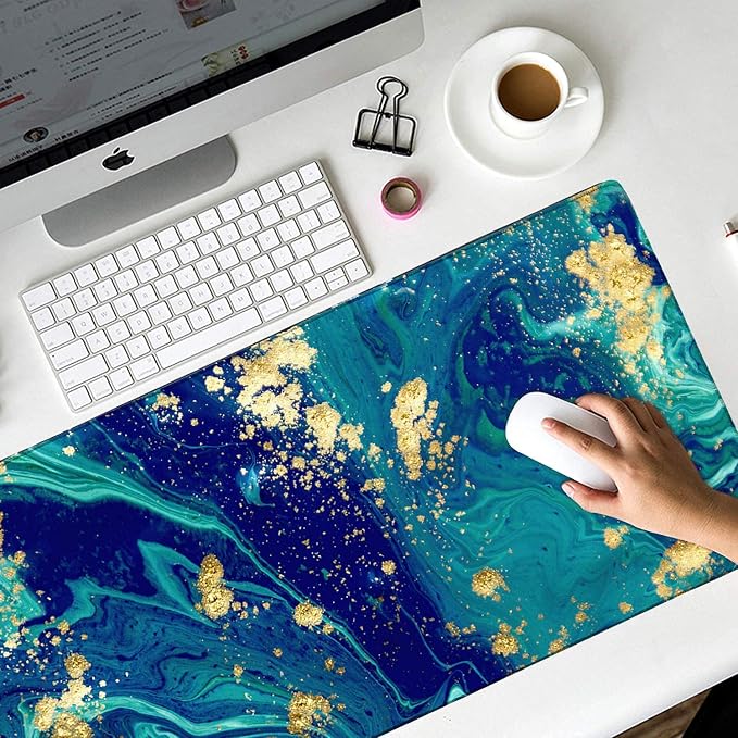 iCasso Extended Gaming Mouse Pad,Desk Pad 35.4x15.7in,Blue Marble | Large Non-Slip Rubber Base Mousepad with Stitched Edges,Waterproof Keyboard Mouse Mat for Work, Office, Home - Image 6