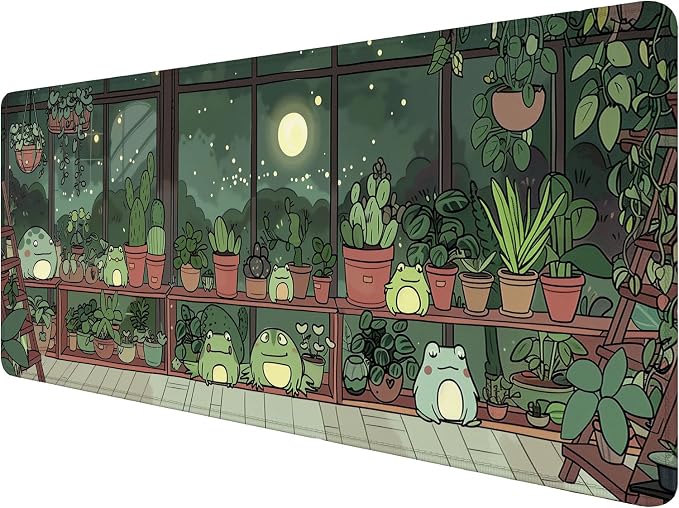 Cute Frog Desk Mat Gaming Mouse Pad Cartoon Kawaii Green Potted Mousepad XL Large Gaming Mouse Pad Laptop Keyboard Mat Desk Pad Office Home Decor for Women Girl 31.5"x11.8" by Unknown