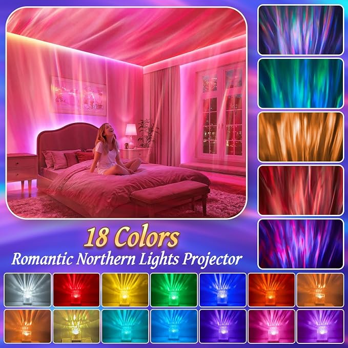 Crystal Lamp for Bedroom, 15 White Noise Machine Room Lights for Bedroom, Bluetooth Music Night Light Projector, RGB Aurora Ocean Light Projector, Remote Dimmable Crystal Table Lamp,Teen Girls Gifts - Image 4