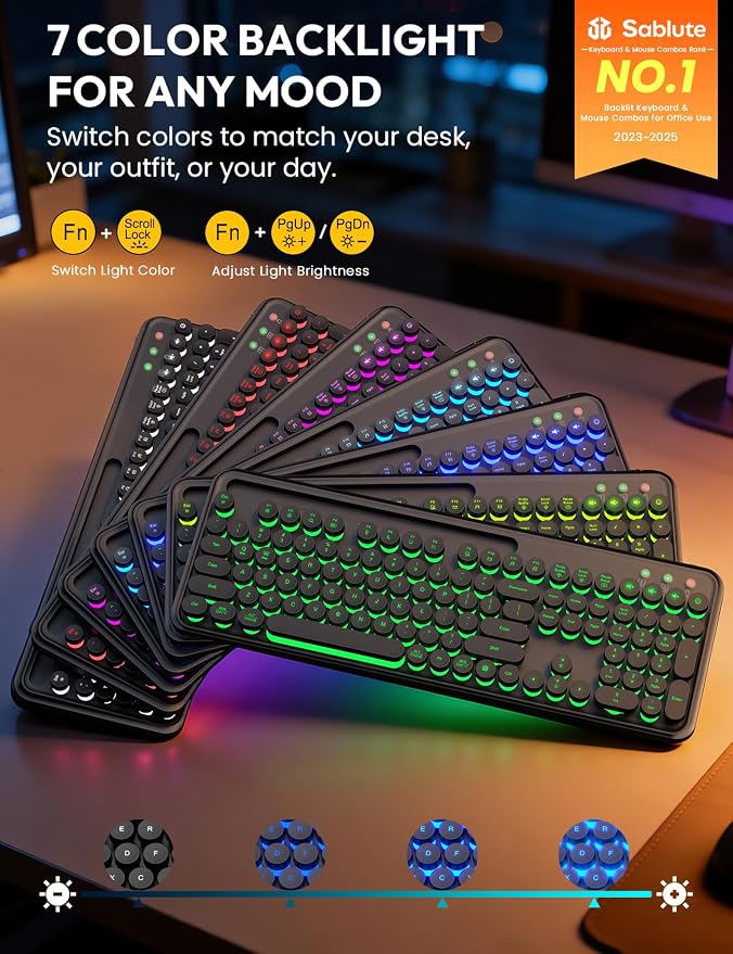 Wireless Keyboard and Mouse, Backlit Typewriter with Magnetic Wrist Rest - Image 2