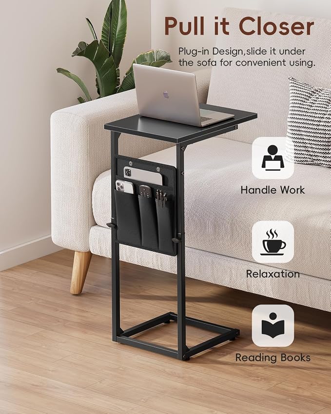Vagusicc C-Shaped End Table, Small Side Table for Couch, Sofa Table Adjustable Height End Tables Living Room, Bedside Slide Under Couch Table for Sofa, TV Tray Table with Metal Frame for Bedroom,Black - Image 8