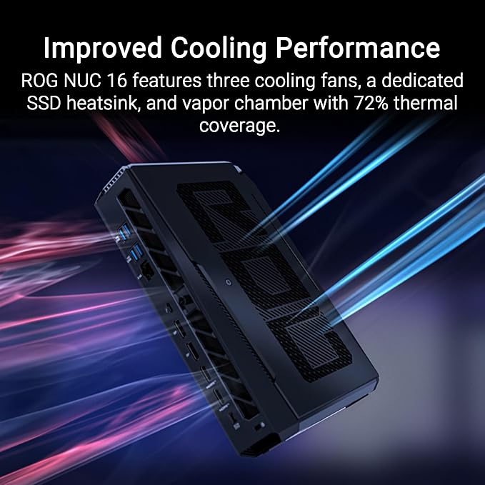 ROG NUC 16 AI Gaming Mini PC with Intel Core Ultra 9 290HX Plus, NVIDIA GeForce RTX 5080 Mobile GPU, 32GB DDR5 RAM, 1TB PCIe Gen4 SSD, Wi-Fi 7, Thunderbolt 4, Triple-Fan Cooling, 3-Year Warranty - Image 4