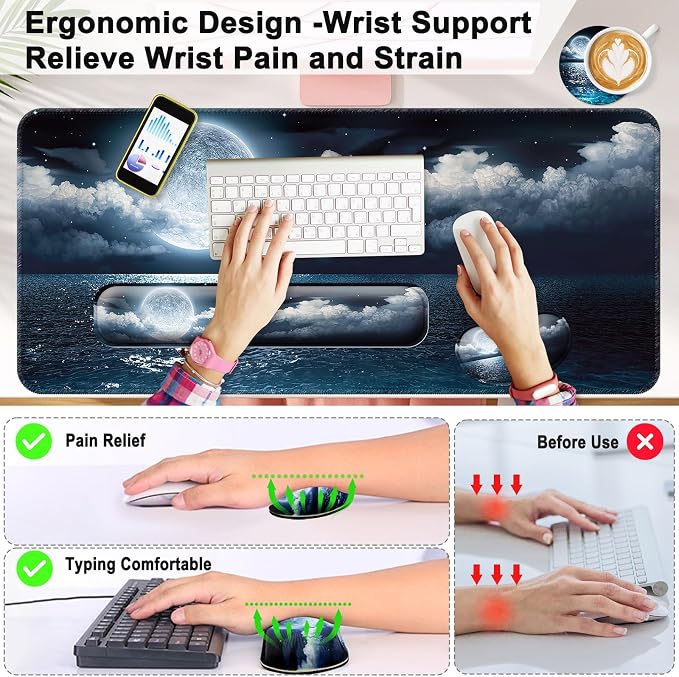 4 in 1 Mouse Pad and Keyboard Wrist Rest,Large Desk Mat,Coaster Set-Ocean - Image 2