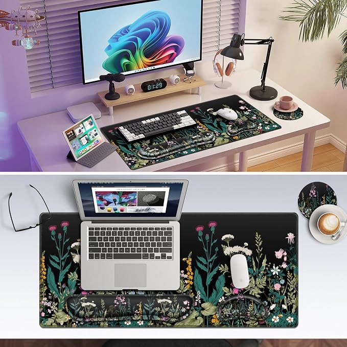 Canjoy Desk Mat with Wrist Rest, Desk Pad for Keyboard and Mouse 4-in-1 Mouse Pad + Keyboard Wrist Rest Support+ Coaster(35.4×15.7 in) Extended Desk Pad Memory Foam Non-Slip Desk Mat for Home Office - Image 7
