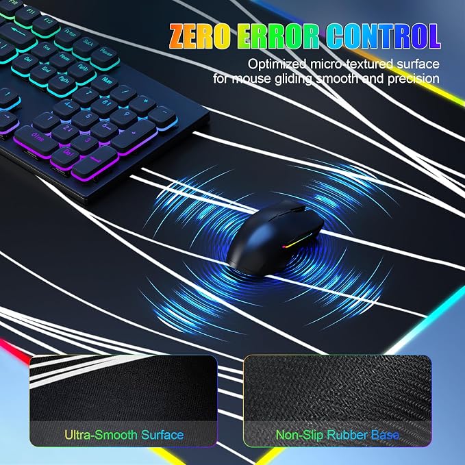 Mouse Pad with Phone Holder, Wireless Charging Desk Mat, RGB Gaming Mousepad Home Office Large Desk Pad with Ultra-Smooth Surface, Non-Slip Base, Waterproof Keyboard Pad,Wavy Black - Image 5