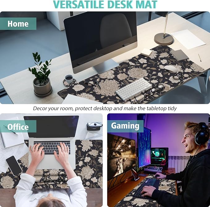 Floral Large Mouse Pad with Wrist Support Set of 4,Large Gaming Mouse Pad+Keyboard Rest+Mouse Wrist Rest+Coaster,Ergonomic Mouse mat,Anti-Slip,Memory Foam Desk Mat for Home Office Gaming (Rose) - Image 7