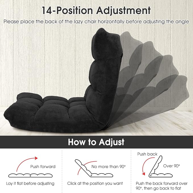 Giantex Folding Floor Chair with Back Support, 14 Adjustable Position, Padded Sleeper Bed, Couch Recliner, Floor Gaming Chair for Adults Meditation Living Room Bedroom, Black - Image 4