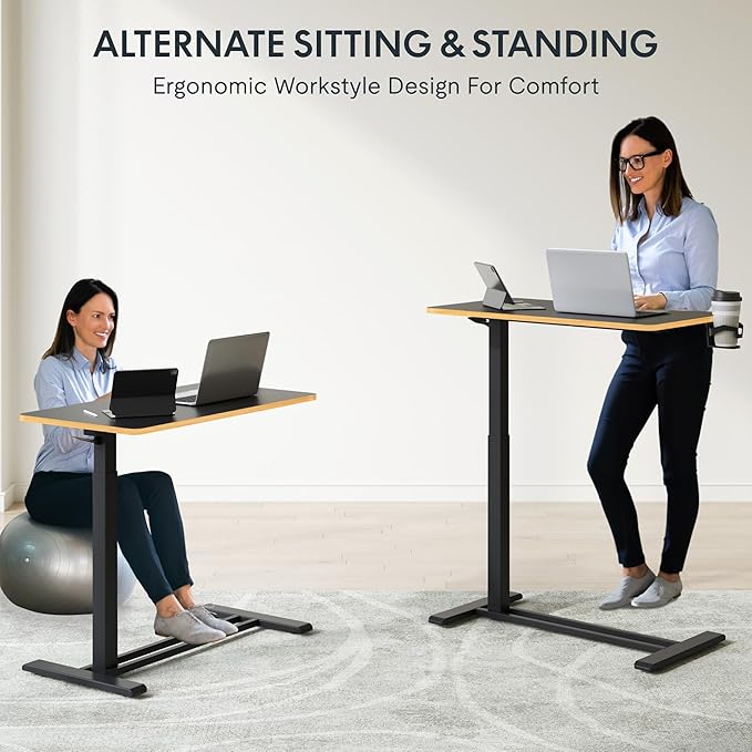FLEXISPOT 28" Mobile Standing Desk Pneumatic Lift Computer Workstations - Image 8