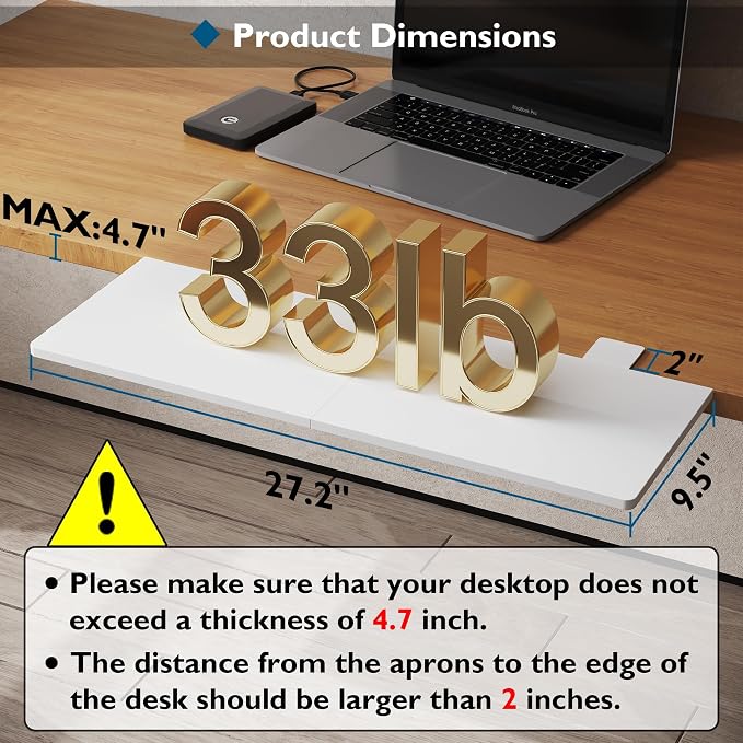 BONTEC Ergonomics Desk Extender Tray, 27.2 x 9.5 Inch, White | 90° Foldable Keyboard Tray Platform, Table Mount Arm Rest Shelf, Clamp on Computer Arm Rest for Office Use - Image 2