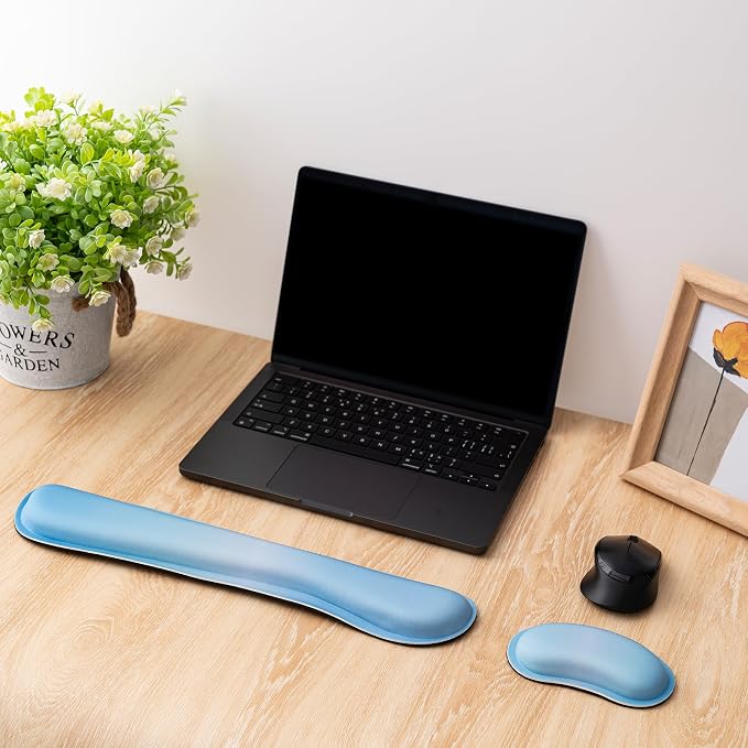Keyboard Wrist Rest,Ergonomic Wrist Support for Keyboard,Gradient Blue | Computer Wrist Rest,Superfine Fabric and Gel Memory Foam Wrist Pad,Easy Typing&Pain Relief,Suitable for Office,Family - Image 7
