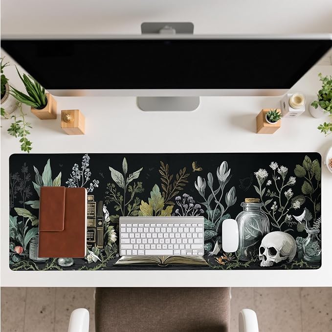 Dark Academia Mouse Pad Desk Mat XL Extended Large Gaming Desk Pad Mousepad, Mystical Green Plant Computer Laptop Keyboard and Mouse Mat, Desktop Protector Mat for Office and Home 31.5x11.8 in - Image 3