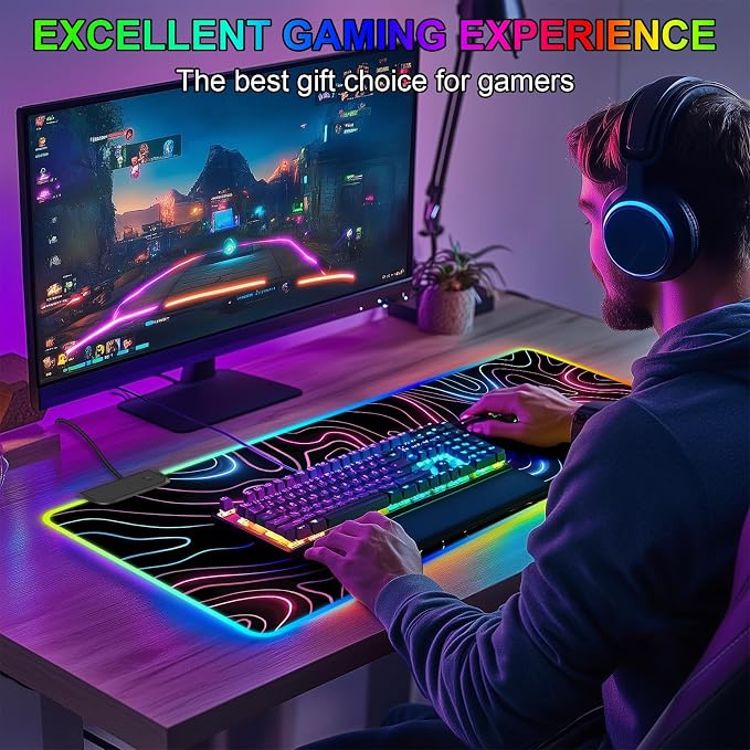 Mouse Pad 31.5 X 11.8 Inches RGB Mouse Mat with 13 Light Modes | Touch Control, Large Gaming Mousepad with Non-Slip Rubber Base for Office & Game, Model-J - Image 7