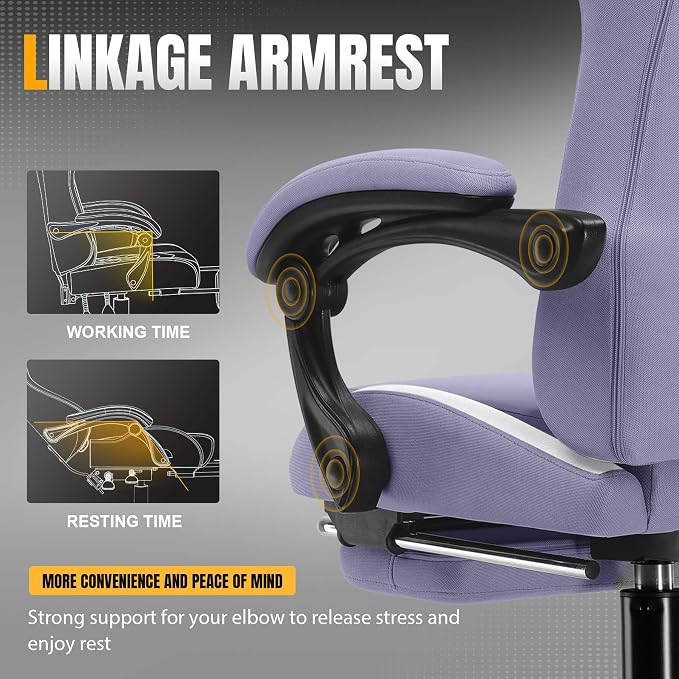 GTPLAYER Gaming Chair with Foot Rest & Pocket Spring Cushion, Breathable Fabric for Home Office Desk, Ergonomic High Back Computer Chair with Headrest & Lumbar Support, Lavender Purple - Image 8