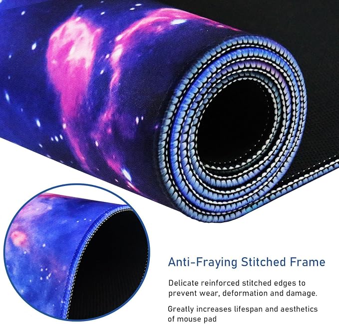 Large Extended Gaming Mouse Pad with Stitched Edges, (31.5X15.7In) Durable Non-Slip Natural Rubber Base, Waterproof Computer Keyboard Pad Mat for Esports Pros/Gamer/Desktop/Office/Home, Galactic Blue - Image 2
