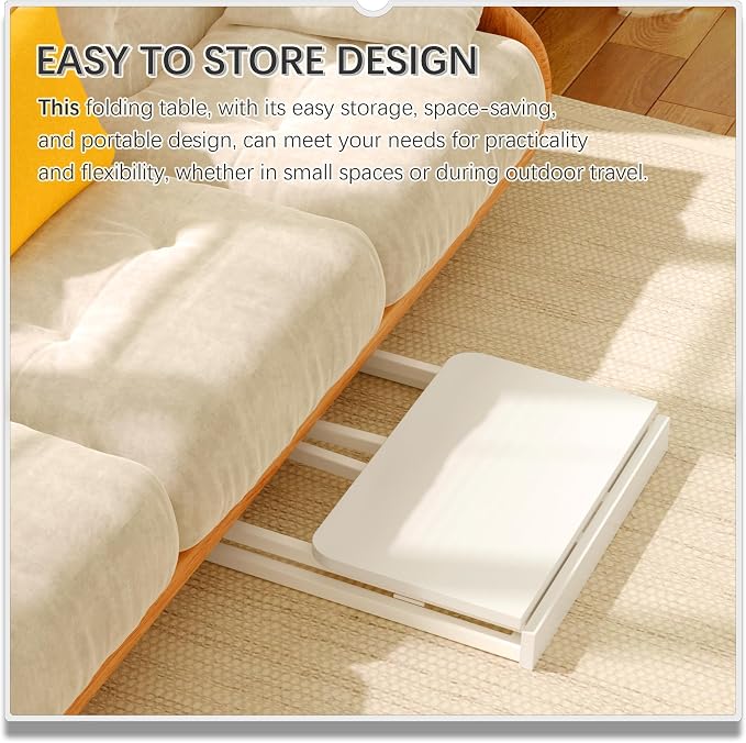 4NM 23.6" Mobile Small Folding Desk, Foldable Rolling Computer Home Office Desk, Study Writing Table for Small Space Saving Bedroom, with Wheels - All White - Image 5