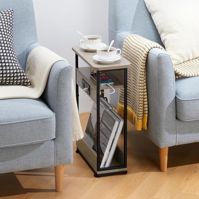 YEAKOO Narrow Side Table with Charging StationSmall Spaces Narrow End Table - Image 5