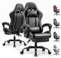 Gaming Chair, Ergonomic Footrest, Lumbar & Headrest(Black) | Steel frame, PVC leather & memory foam; 330 lb; 21" seat; 360° swivel, 90–155° recline; easy assembly; gaming & work by Unknown