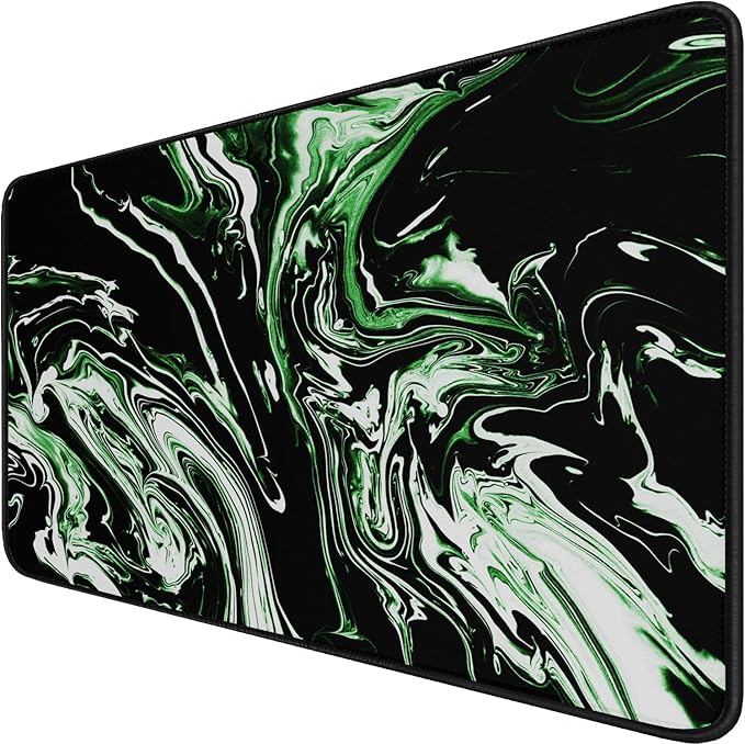 Large Extended Mouse Pad with Stitched Edges, Durable Non-Slip Natural Rubber Base, Waterproof Computer Keyboard Pad Mat for Esports Pros/Gamer/Desktop/Office/Home - Marble Green by Hsmienk