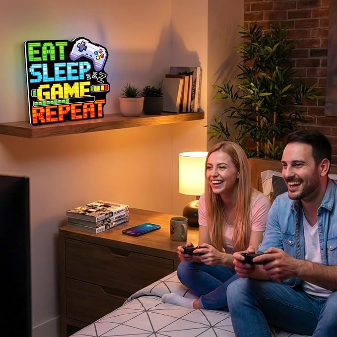 Eat Sleep Gaming Repeat LED Light Sign, Dimmable LED Gaming Room Decor Wall Light, Game Setup Room Sign for Bedroom, Neon Gaming Decor Neon Light, Gamer Gift for Teen Boys Men Boyfriend - Image 9