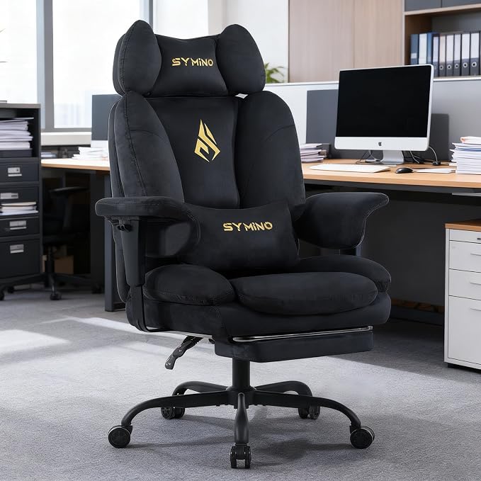 Symino Gaming Chair with Footrest, Up/Down Armrests, Suede Fabric Ergonomic Office Chair, 150° Recline Computer Chair for Desk, Black - Image 2
