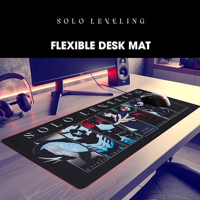 Solo Leveling Large Gaming Mouse Pad 31"x15" XL Computer Desk Mat, Anime | Solo Leveling anime gaming mouse pad, Oversized 31x15in smooth fabric top, stitched edges, non-slip rubber base. - Image 3