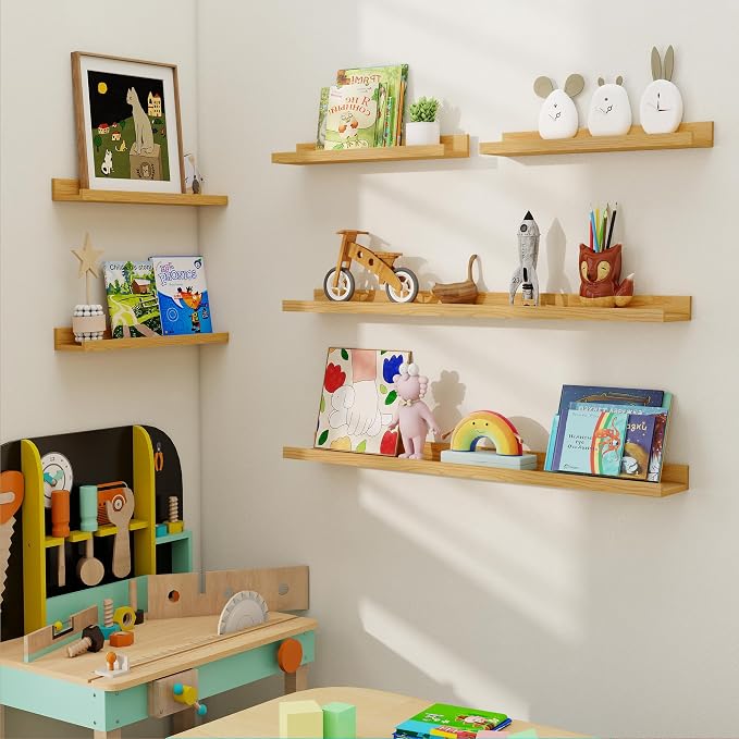 Picture Ledge Shelf, Floating Shelves for Wall Decor, Oak, Set of 6, 48'' - Image 6
