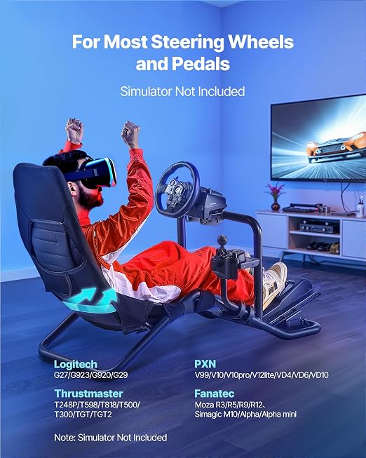 VEVOR Racing Wheel Stand, Heavy-Duty Integrated Simulator Cockpit Steering Stand, Fit Logitech G25,G27,G29,G920,G923, Thrustmaster T300RS,TX F458,T500RS,T3PA-PRO (F1/GT) and CSR Pedals, Black - Image 2