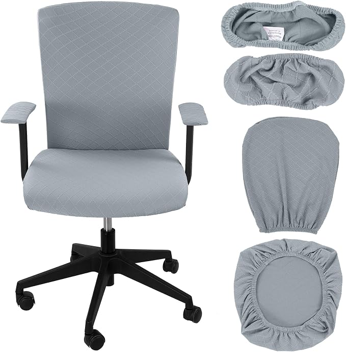 Tallew 4 Pcs Office Chair Covers Set Computer Universal Protective Stretchable Chair Seat Covers Desk Armrest Slipcovers Pads Office Cushion Backrest for Rotating(Quilted Silver Gray) by Tallew
